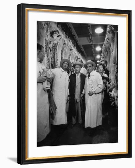 Nikita S. Khrushchev on Tour of Meat Packing Plant-Carl Mydans-Framed Photographic Print