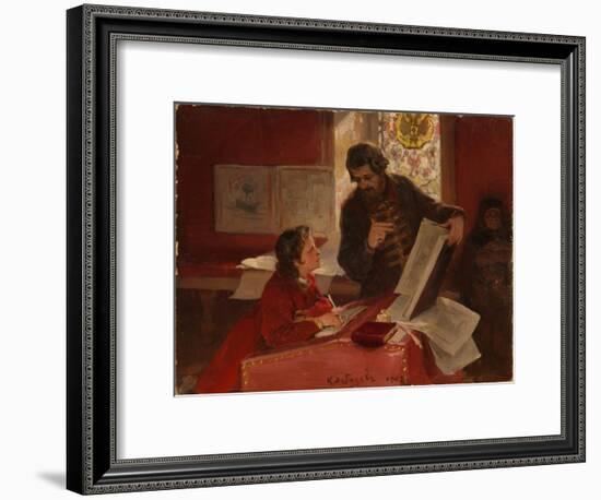 Nikita Zotov Teaches Young Peter I, 1902-Klavdi Vasilyevich Lebedev-Framed Giclee Print