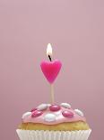 Muffin, Icing, Pink, Chocolate Beans, Candle, Heart Form, Burn, Detail-Nikky-Photographic Print
