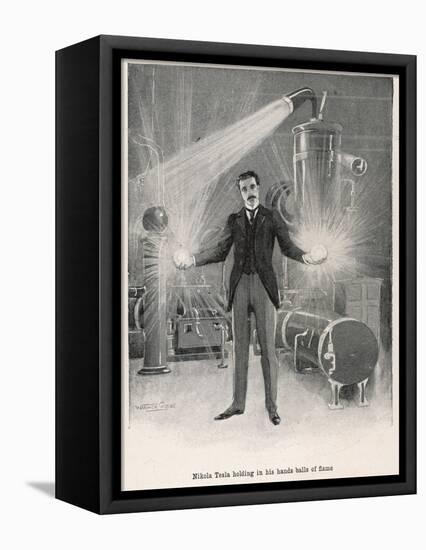 Nikola Croatian Inventor Holding Balls of "Flame" in His Bare Hands-Warwick Goble-Framed Premier Image Canvas
