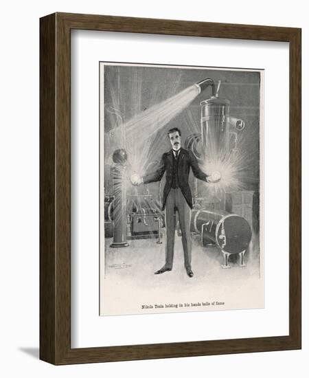 Nikola Croatian Inventor Holding Balls of "Flame" in His Bare Hands-Warwick Goble-Framed Photographic Print