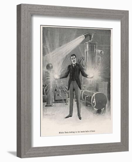 Nikola Croatian Inventor Holding Balls of "Flame" in His Bare Hands-Warwick Goble-Framed Photographic Print