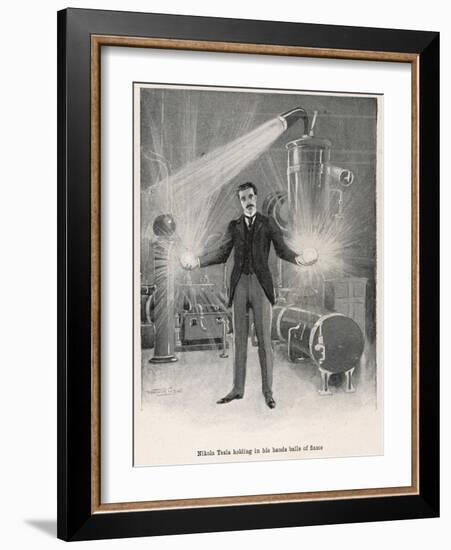 Nikola Croatian Inventor Holding Balls of "Flame" in His Bare Hands-Warwick Goble-Framed Photographic Print