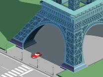 Eiffel Tower and Red Car Isometric-Nikola Knezevic-Art Print
