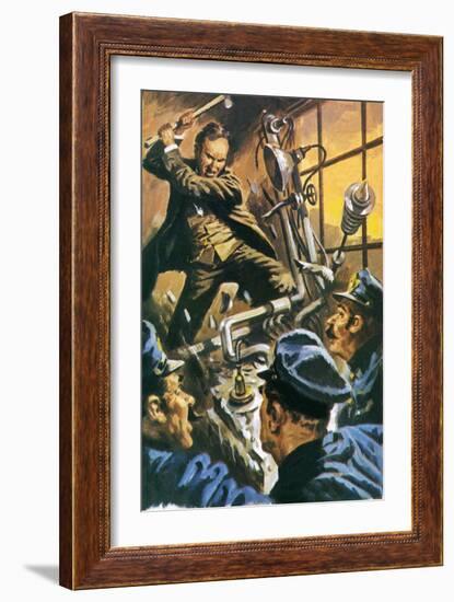 Nikola Tesla Destroying His Machine-English School-Framed Giclee Print