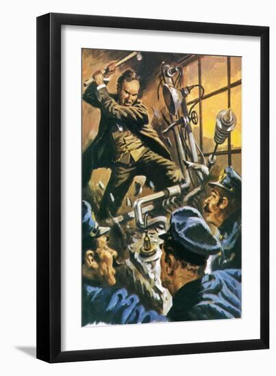 Nikola Tesla Destroying His Machine-English School-Framed Giclee Print