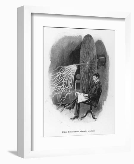 Nikola Tesla Serbian Inventor Seated Beside His Wireless Telegraphy Apparatus-Warwick Goble-Framed Art Print