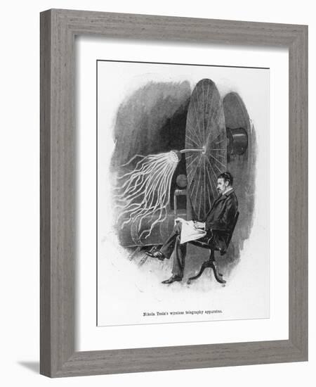 Nikola Tesla Serbian Inventor Seated Beside His Wireless Telegraphy Apparatus-Warwick Goble-Framed Art Print