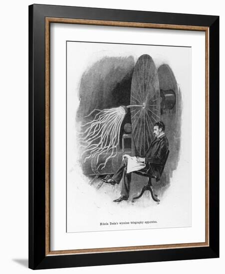 Nikola Tesla Serbian Inventor Seated Beside His Wireless Telegraphy Apparatus-Warwick Goble-Framed Art Print