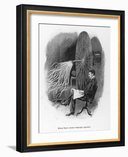 Nikola Tesla Serbian Inventor Seated Beside His Wireless Telegraphy Apparatus-Warwick Goble-Framed Art Print