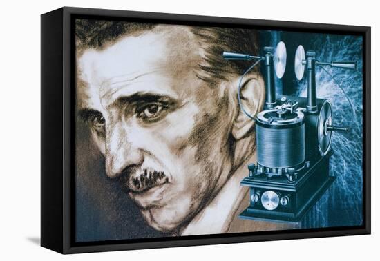 Nikola Tesla with an Early Tesla Coil-null-Framed Premier Image Canvas