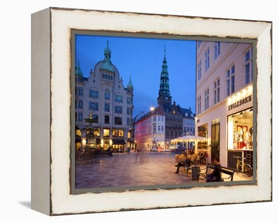 Nikolaj Church and Restaurants at Dusk, Armagertorv, Copenhagen, Denmark, Scandinavia, Europe-Frank Fell-Framed Premier Image Canvas