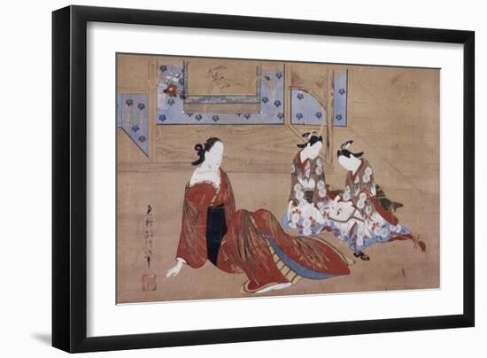 Nikuhitsu Ukiyo-E: Courtesan and Two Attendants, C. 1735-Okumura Masanobu-Framed Giclee Print