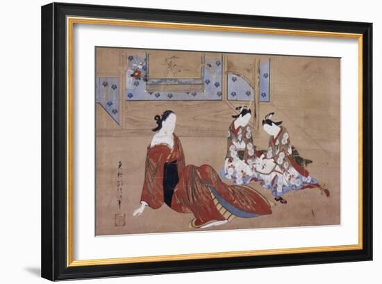 Nikuhitsu Ukiyo-E: Courtesan and Two Attendants, C. 1735-Okumura Masanobu-Framed Giclee Print