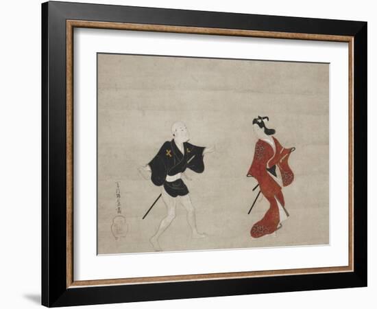 Nikuhitsu Ukiyo-E: Young Samurai and a Manservant as Mitate of Huanshigong and Zhang Lian, C. 1690-Hishikawa Moronobu-Framed Giclee Print