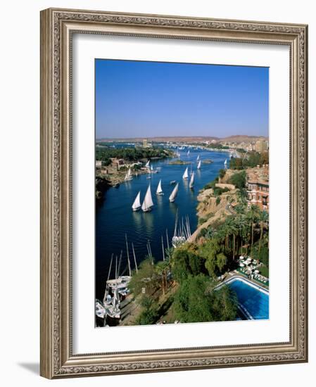 Nile River, Feluccas on the Nile River and Old Cataract Hotel, Aswan, Egypt-Steve Vidler-Framed Photographic Print