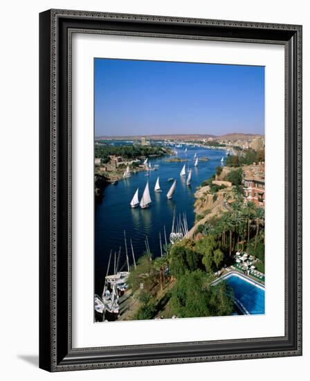 Nile River, Feluccas on the Nile River and Old Cataract Hotel, Aswan, Egypt-Steve Vidler-Framed Photographic Print