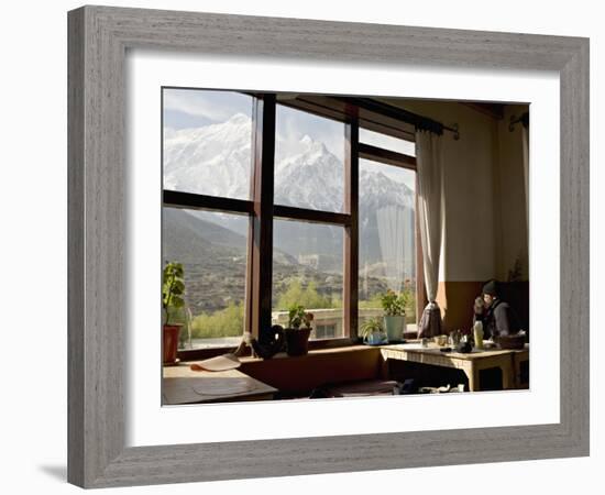 Nilgiri Range Whilst Enjoying Breakfast in Om's Home Hotel at Jomsom on the Annapurna Circuit Trek-Don Smith-Framed Photographic Print