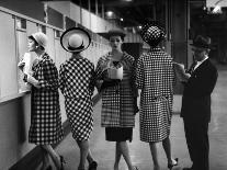 5 Models Wearing Fashionable Dress Suits at a Race Track Betting Window, at Roosevelt Raceway-Nina Leen-Photographic Print