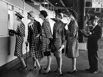 5 Models Wearing Fashionable Dress Suits at a Race Track Betting Window, at Roosevelt Raceway-Nina Leen-Photographic Print