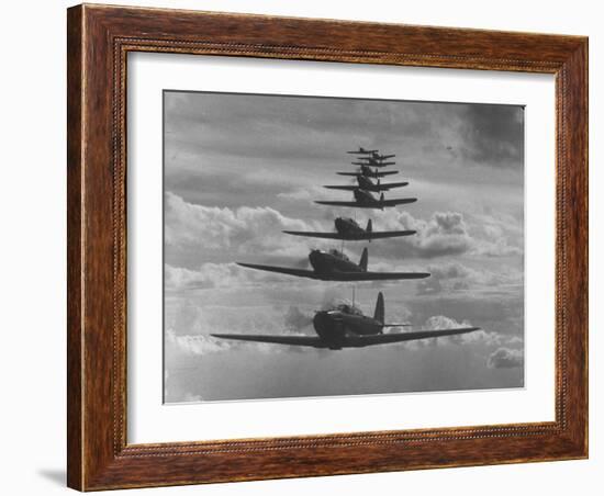 Nine Army Air Corps Bi-Place Pursuit Planes Flying in Formation with a Maximum Speed of 300 M.P.H-Thomas D^ Mcavoy-Framed Photographic Print