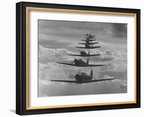 Nine Army Air Corps Bi-Place Pursuit Planes Flying in Formation with a Maximum Speed of 300 M.P.H-Thomas D^ Mcavoy-Framed Photographic Print