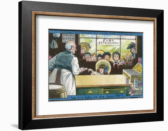 Nine Children Watch as a Lucky Little Girl Buys Herself a Bar of Fry's Chocolate-Tom Browne-Framed Photographic Print