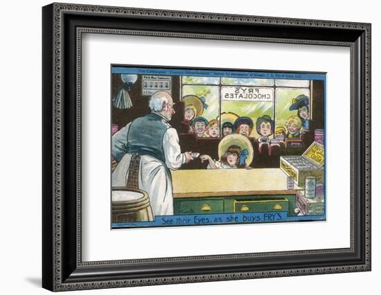 Nine Children Watch as a Lucky Little Girl Buys Herself a Bar of Fry's Chocolate-Tom Browne-Framed Photographic Print