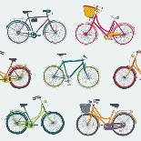 Hand Drawn Vector Seamless Pattern with Colorful City Bikes-Nine Homes-Art Print