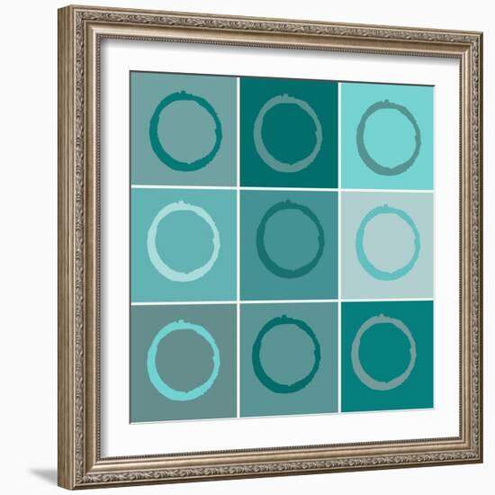 Nine Patch Blue Circles-Ricki Mountain-Framed Art Print