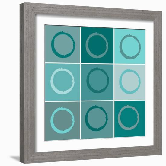 Nine Patch Blue Circles-Ricki Mountain-Framed Art Print