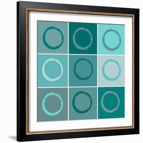 Nine Patch Blue Circles-Ricki Mountain-Framed Art Print