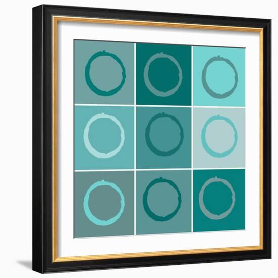 Nine Patch Blue Circles-Ricki Mountain-Framed Art Print