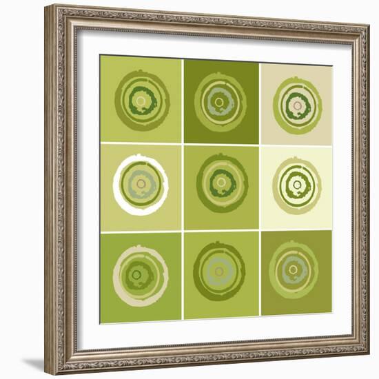 Nine Patch Green Tree Circles I-Ricki Mountain-Framed Art Print