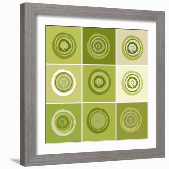 Nine Patch Green Tree Circles I-Ricki Mountain-Framed Art Print