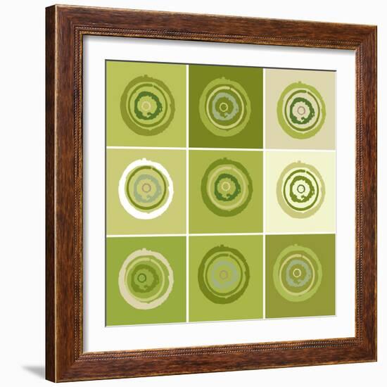 Nine Patch Green Tree Circles I-Ricki Mountain-Framed Art Print