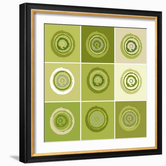 Nine Patch Green Tree Circles I-Ricki Mountain-Framed Art Print