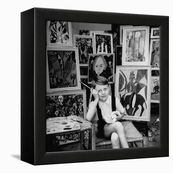 Nine Year Old Prodigy, Hansan Kaptan, Turkish Child, Has an Exhibition at a Gallery-Gordon Parks-Framed Premier Image Canvas