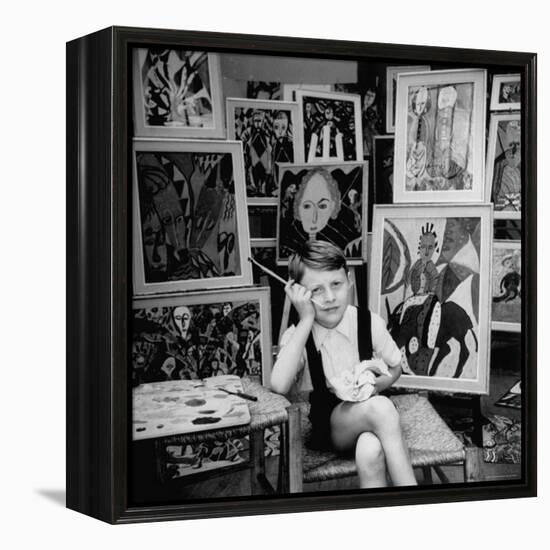 Nine Year Old Prodigy, Hansan Kaptan, Turkish Child, Has an Exhibition at a Gallery-Gordon Parks-Framed Premier Image Canvas