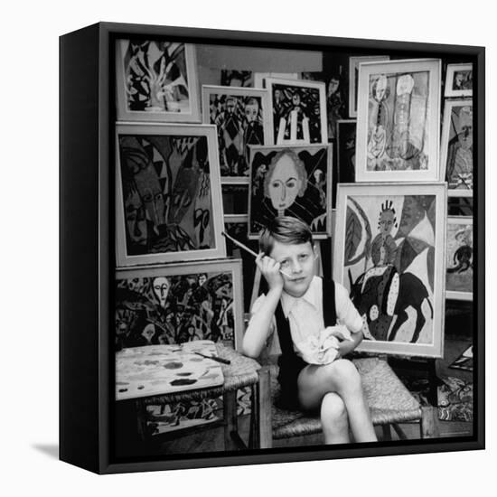 Nine Year Old Prodigy, Hansan Kaptan, Turkish Child, Has an Exhibition at a Gallery-Gordon Parks-Framed Premier Image Canvas