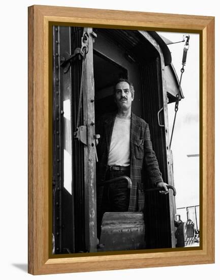 Nino Manfredi Looking Out from the Door of a Train in Cafe Express-Marisa Rastellini-Framed Premier Image Canvas