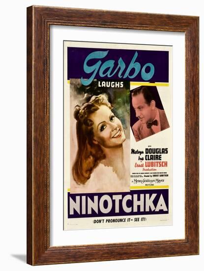 NINOTCHKA, from left: Greta Garbo, Melvyn Douglas, 1939.-null-Framed Art Print