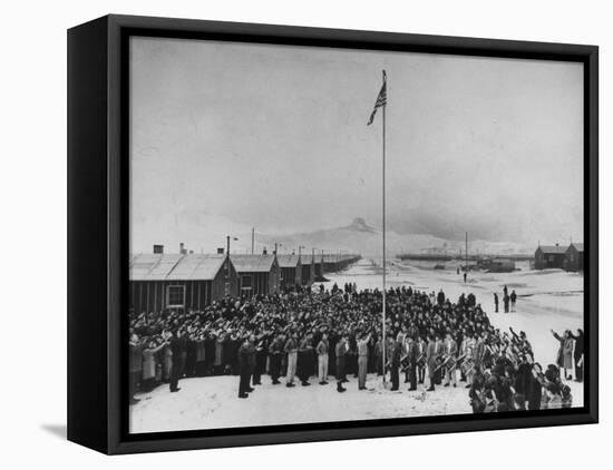 Nisei Japanese Americans Participating in Flag Saluting Ceremony at Relocation Center During WWII-Hansel Mieth-Framed Premier Image Canvas