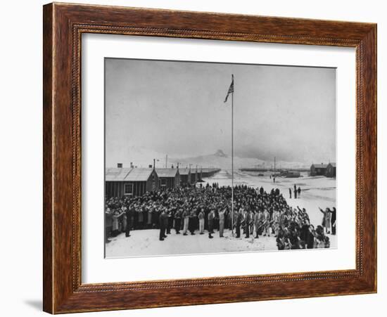 Nisei Japanese Americans Participating in Flag Saluting Ceremony at Relocation Center During WWII-Hansel Mieth-Framed Photographic Print