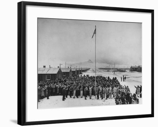 Nisei Japanese Americans Participating in Flag Saluting Ceremony at Relocation Center During WWII-Hansel Mieth-Framed Photographic Print