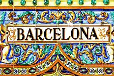 A Barcelona Sign Over A Mosaic Wall-nito-Art Print