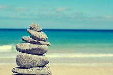 Stack of Balanced Stones in a White Sand Beach, with a Cross-Processed Effect-nito-Photographic Print