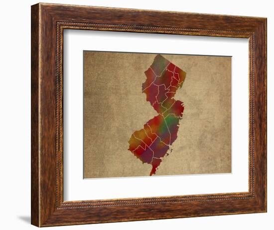 NJ Colorful Counties-Red Atlas Designs-Framed Giclee Print