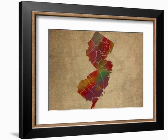 NJ Colorful Counties-Red Atlas Designs-Framed Giclee Print