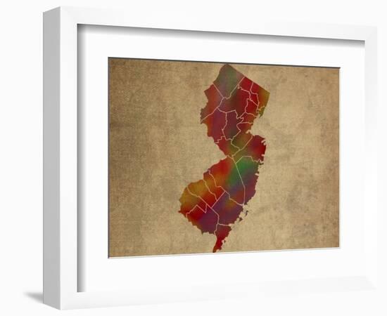 NJ Colorful Counties-Red Atlas Designs-Framed Giclee Print